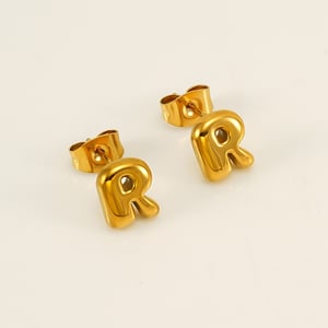 1 Pair Simple Series Elegant Letter R Titanium Steel  Gold Color Women's Stud Earrings h5 